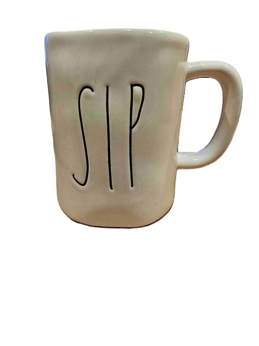 Rae Dunn Magenta Big M White Cream Color Printed Text SIP Style Mug